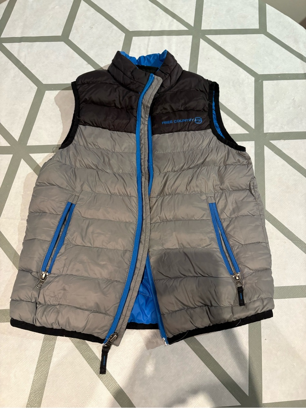 Free Country Kids Grey & Black Puffer Vest with Blue Accents